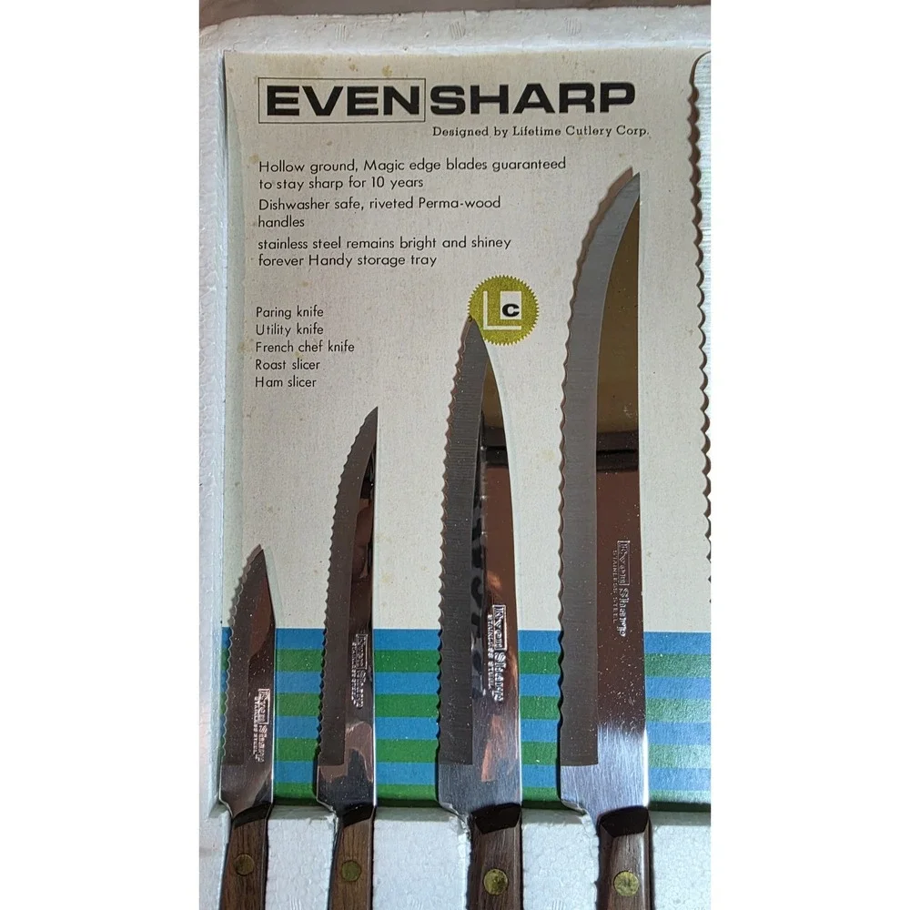 Vintage EvenSharp 5 PC Extra Heavy Stainless Steel Knife Set